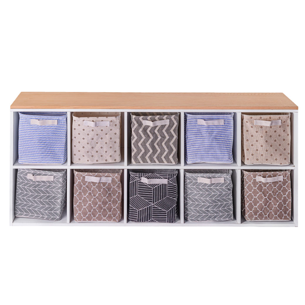 Estantería Baja Y Amplia Cubierta De Encino Para Canastas