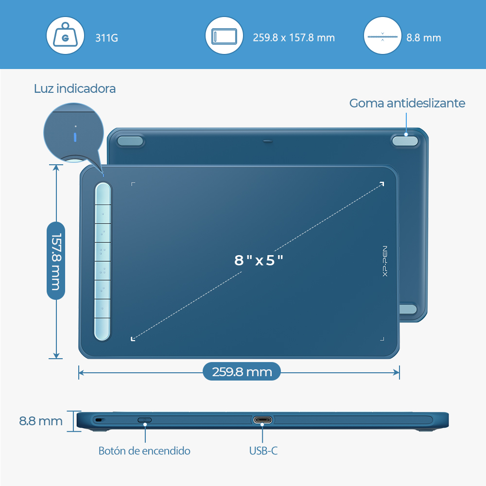 Tableta Grafica Xp-pen Deco Mw 8 X5 Color Rosa Bluetooth V5.0