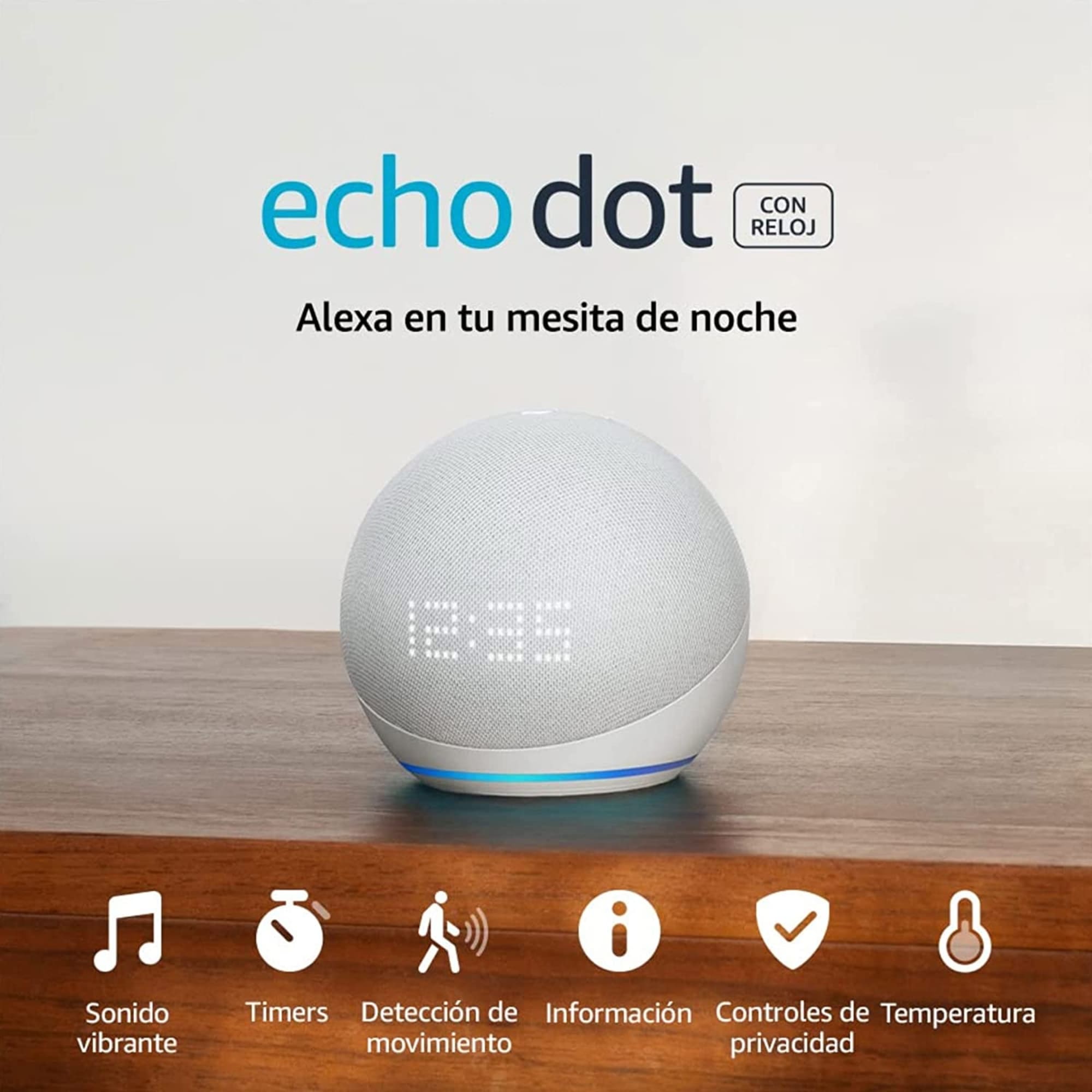 Amazon Echo Dot 5th Gen with Clock con asistente virtual Alexa, Glacier White