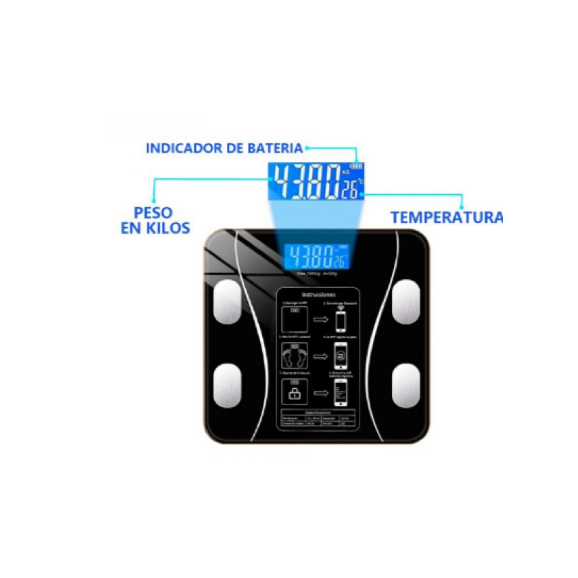 Bascula Digital Inteligente Con App Control Peso y Carga USB