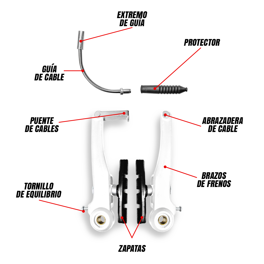 Frenos V-brake Juego Completo Bicicleta Acero Plastificado Blancos