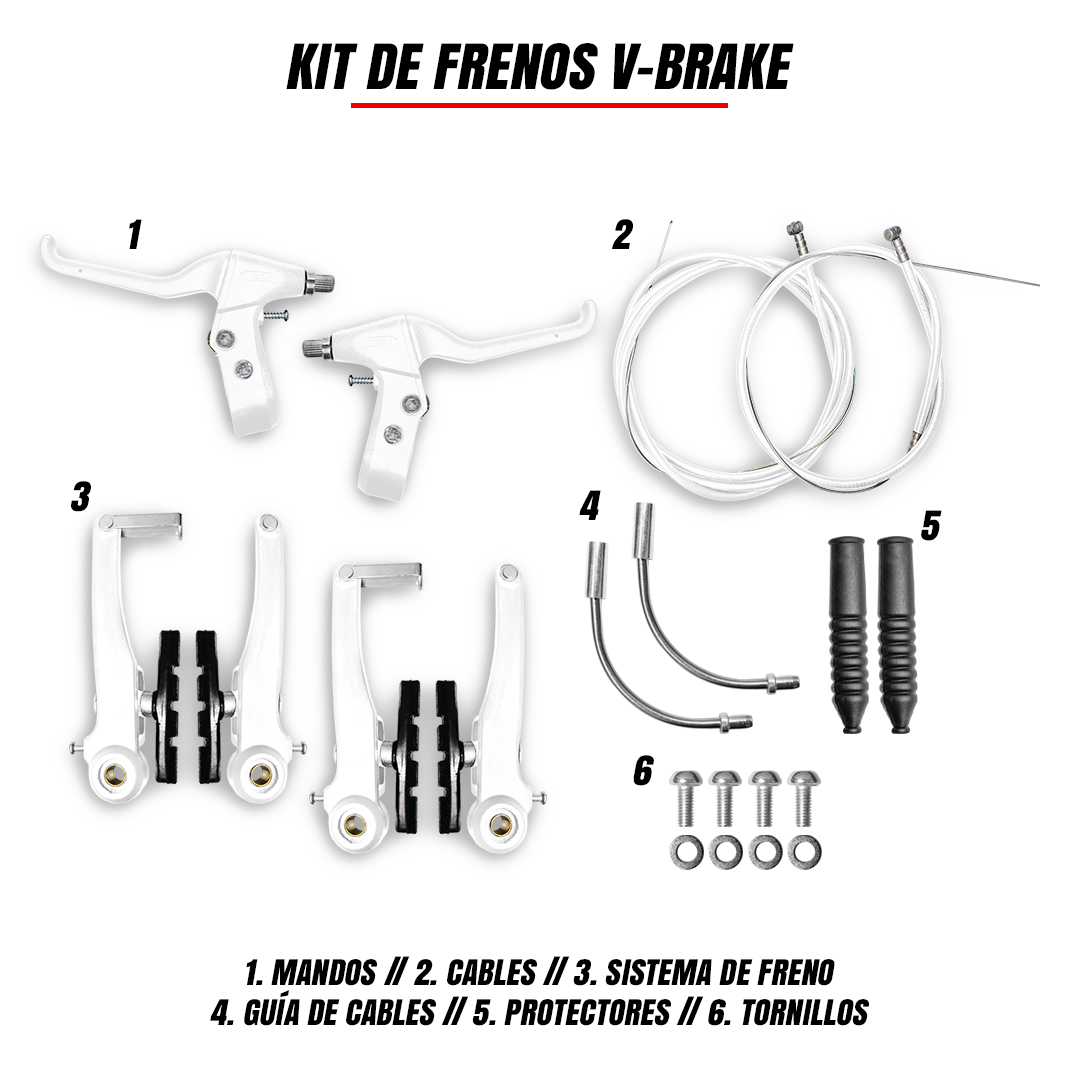 Frenos V-brake Juego Completo Bicicleta Acero Plastificado Blancos