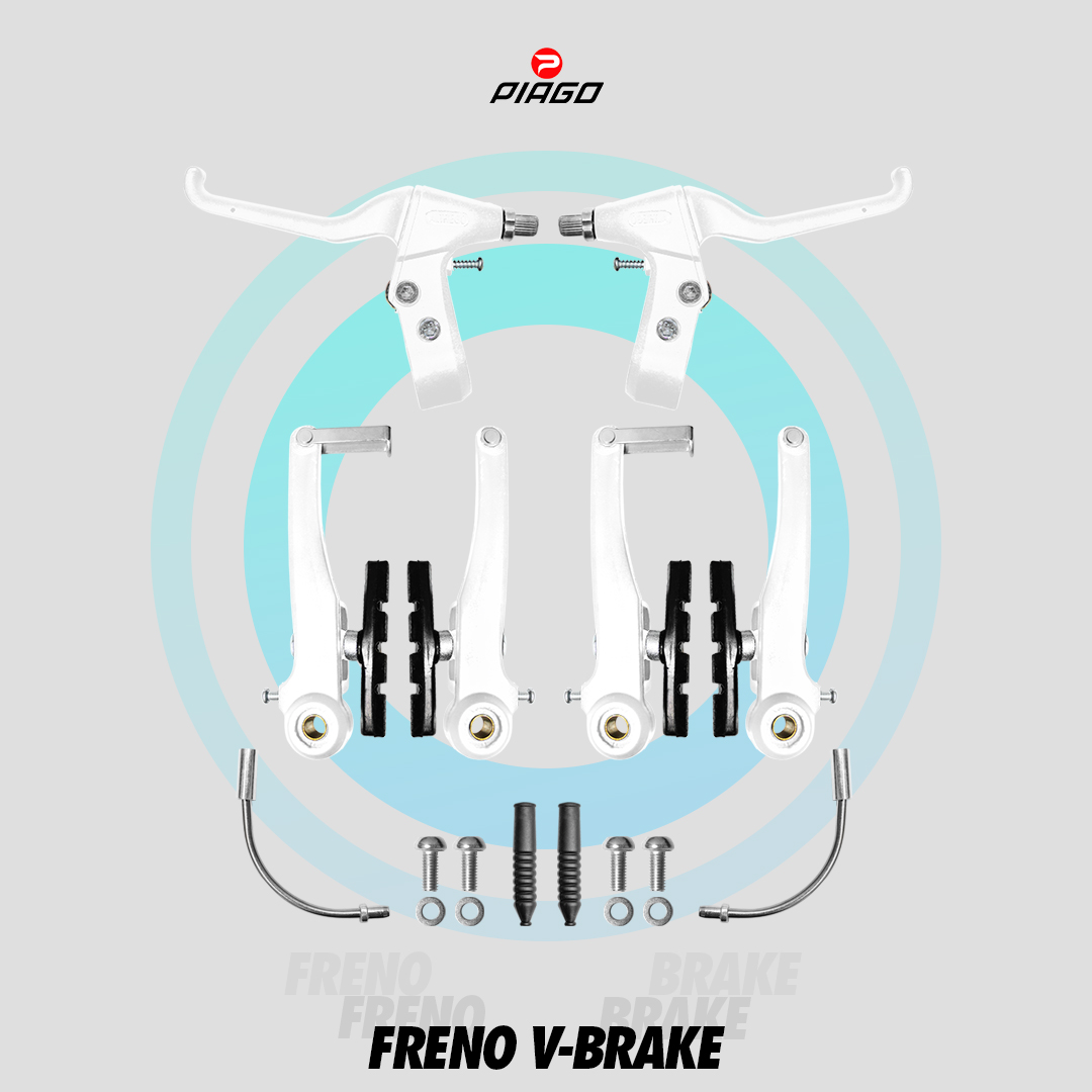 Frenos V-brake Juego Completo Bicicleta Acero Plastificado Blancos