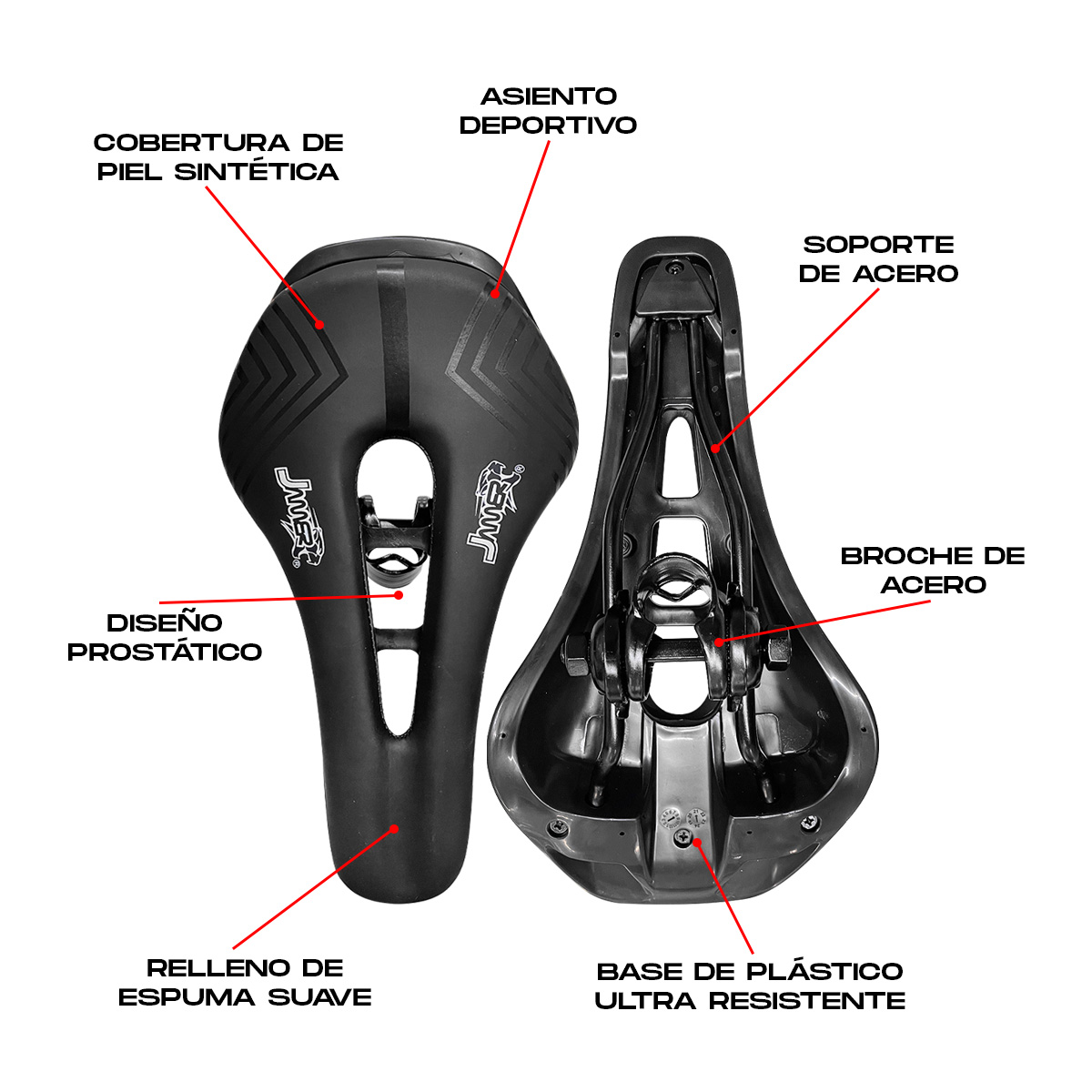 Asiento Deportivo Prostático Para Bicicleta Negro Con Broche