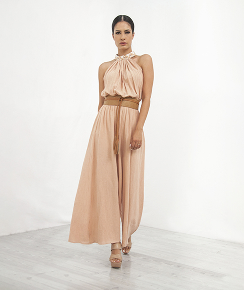 Jumpsuit Halter A ÁNGELOZANO de manta algodón color rous, AL-W40