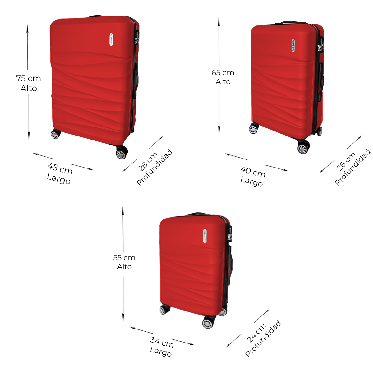 Juego De 3 Maletas Rigidas Con Ruedas 360 Marca Gravita