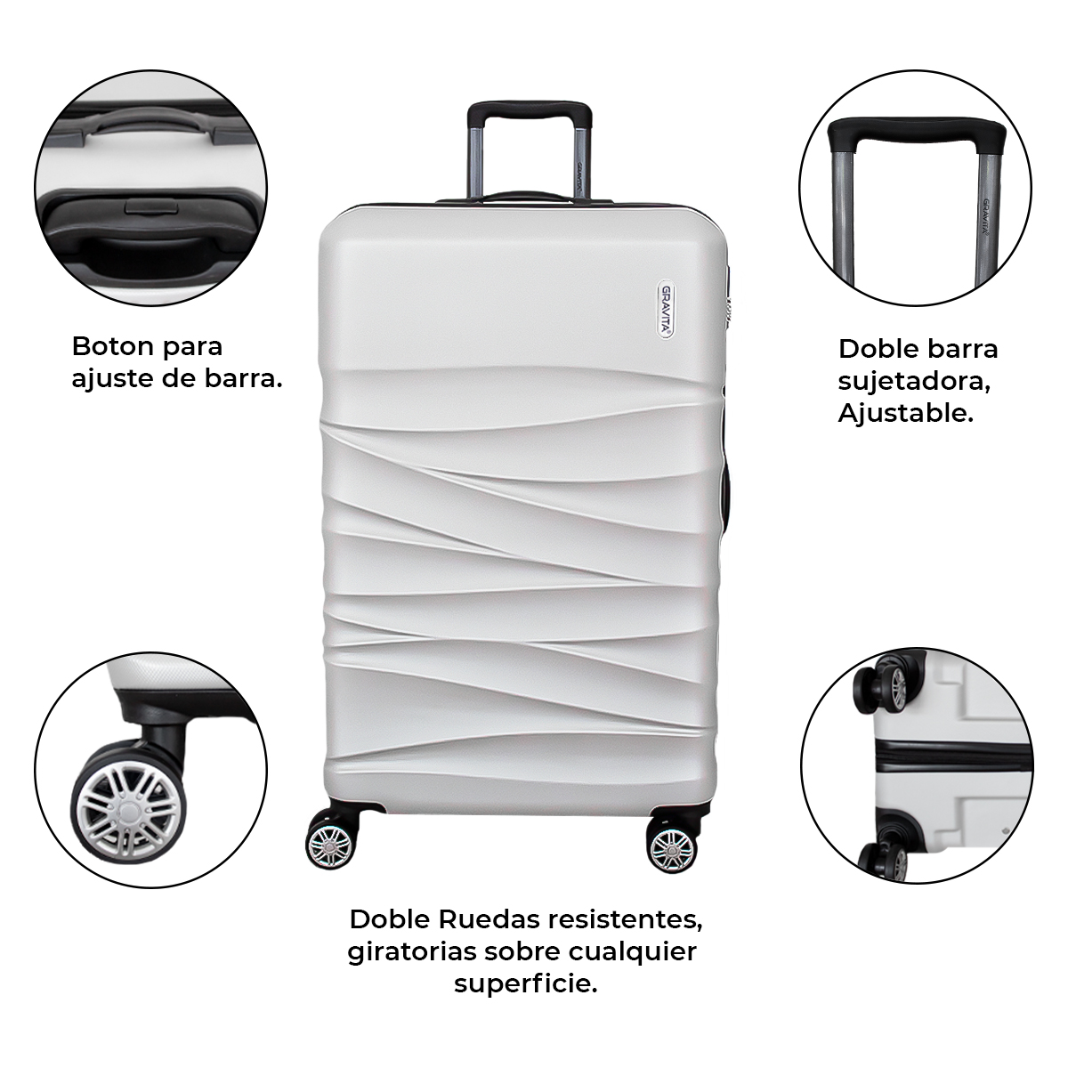 Juego De 3 Maletas Rigidas Con Ruedas 360 Marca Gravita