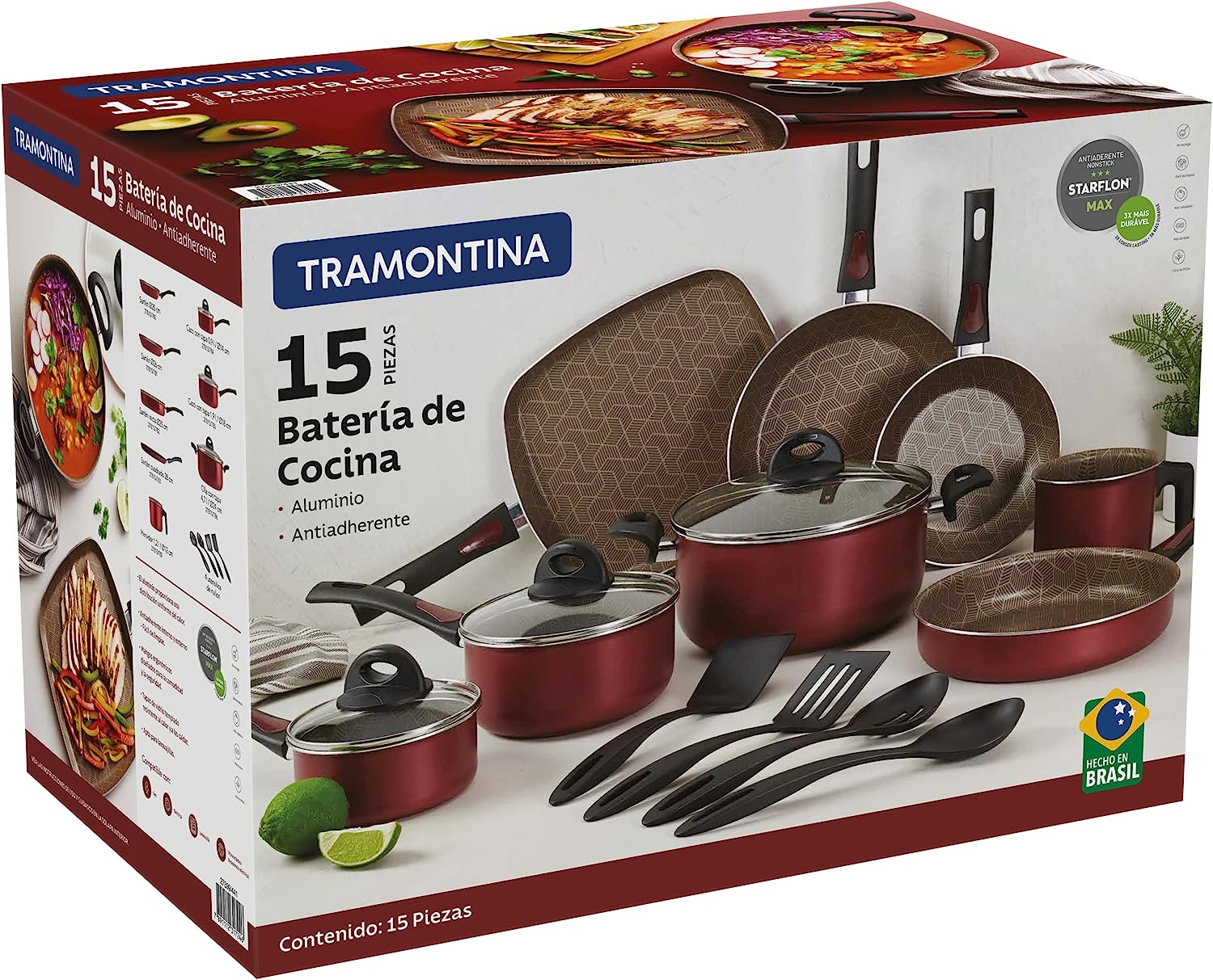 Batería de cocina 15 piezas 2.2mm rojo marca tramontina
