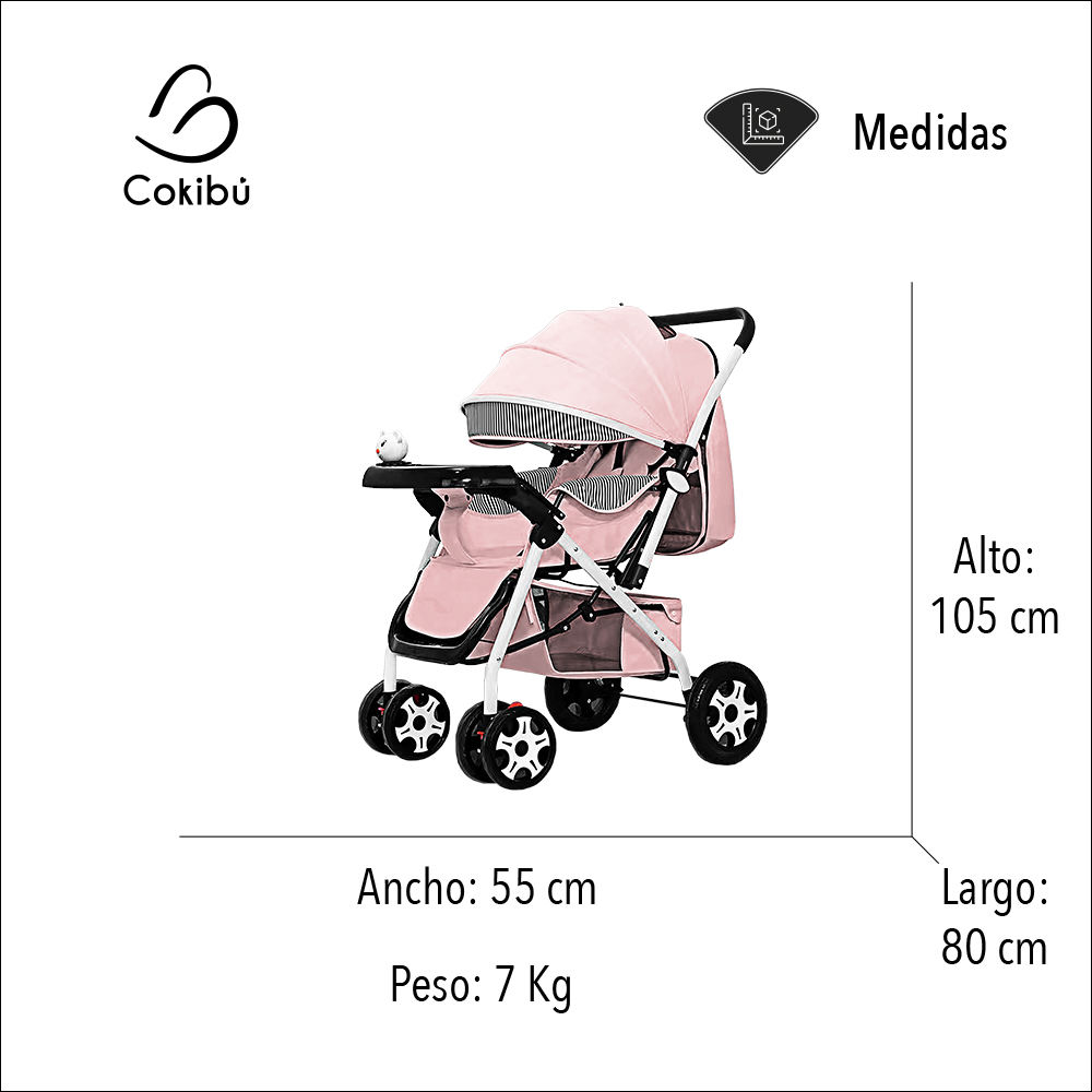 CARRIOLA DE BEBÉ PLEGABLE ROSA