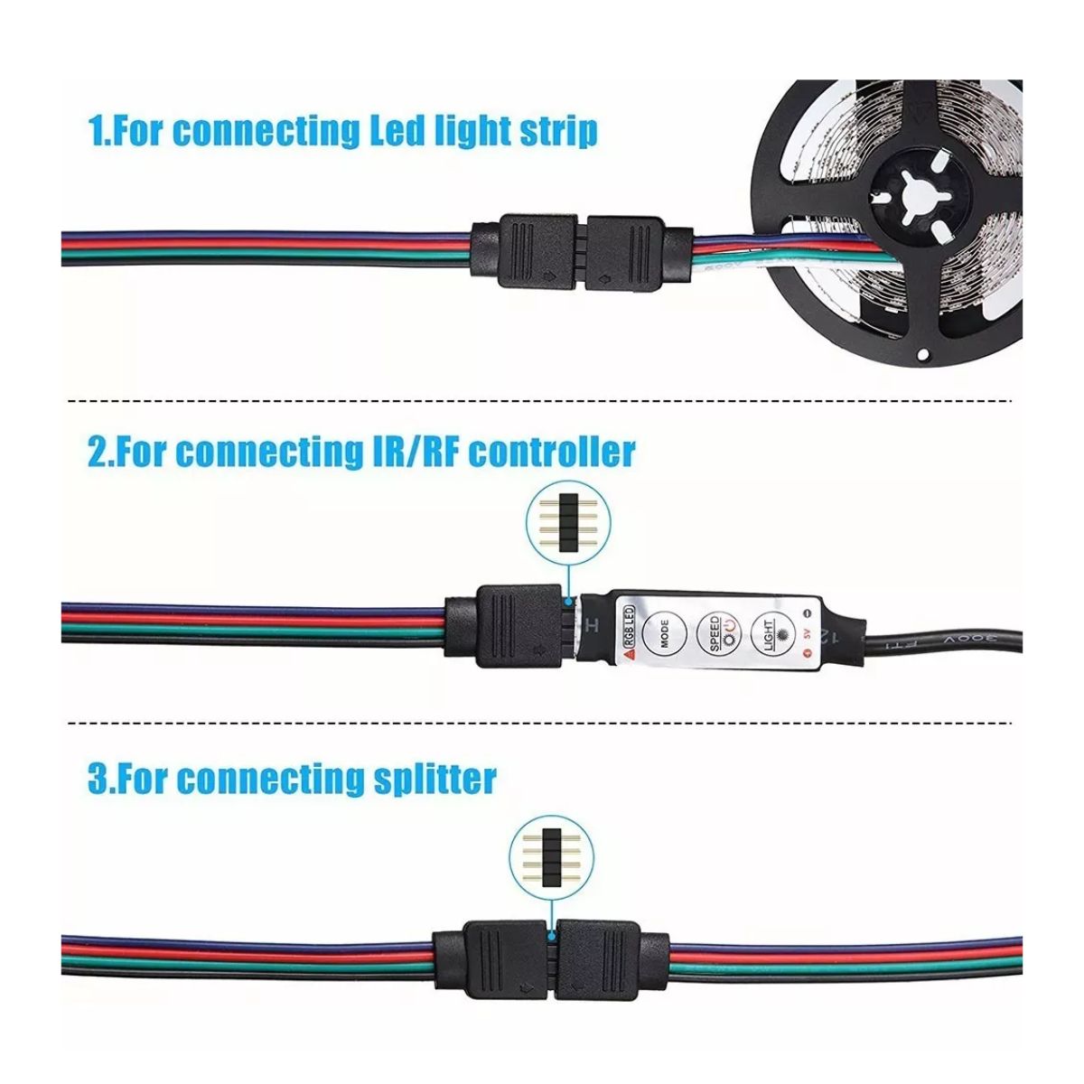 Conector 4 pin conexión tira LED RGB con cable