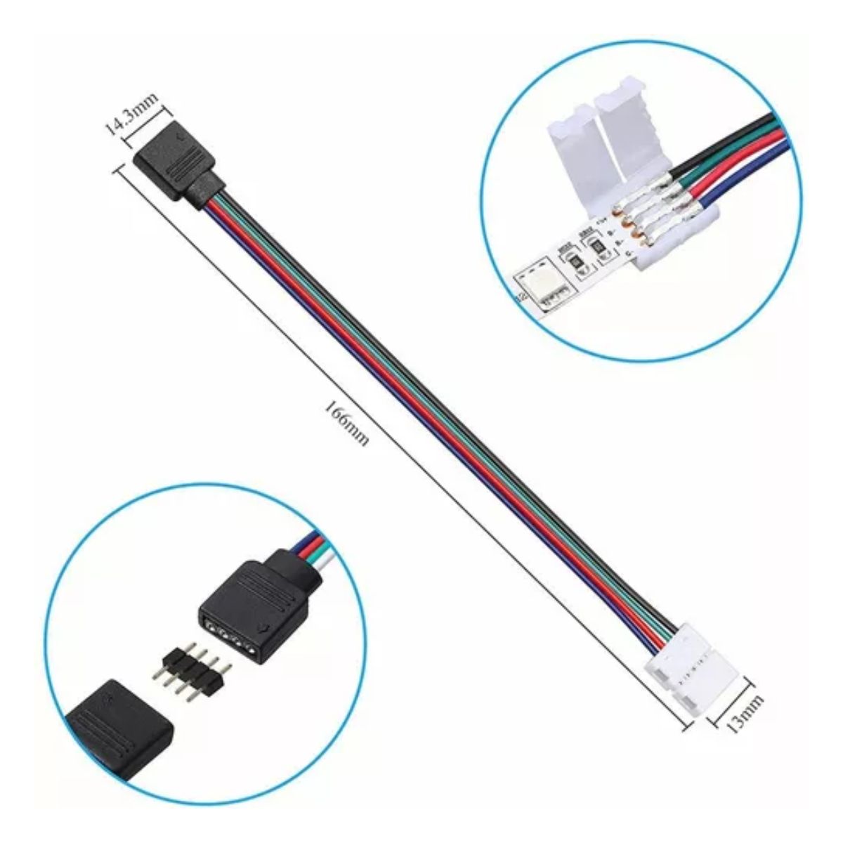 20 Pzs Conector Broche Con Cable 4 Pines Macho Tiras Led Rgb