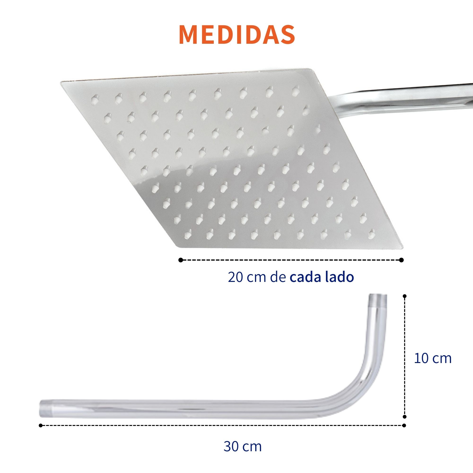 Regadera cuadrada tipo lluvia 20cm Cromada