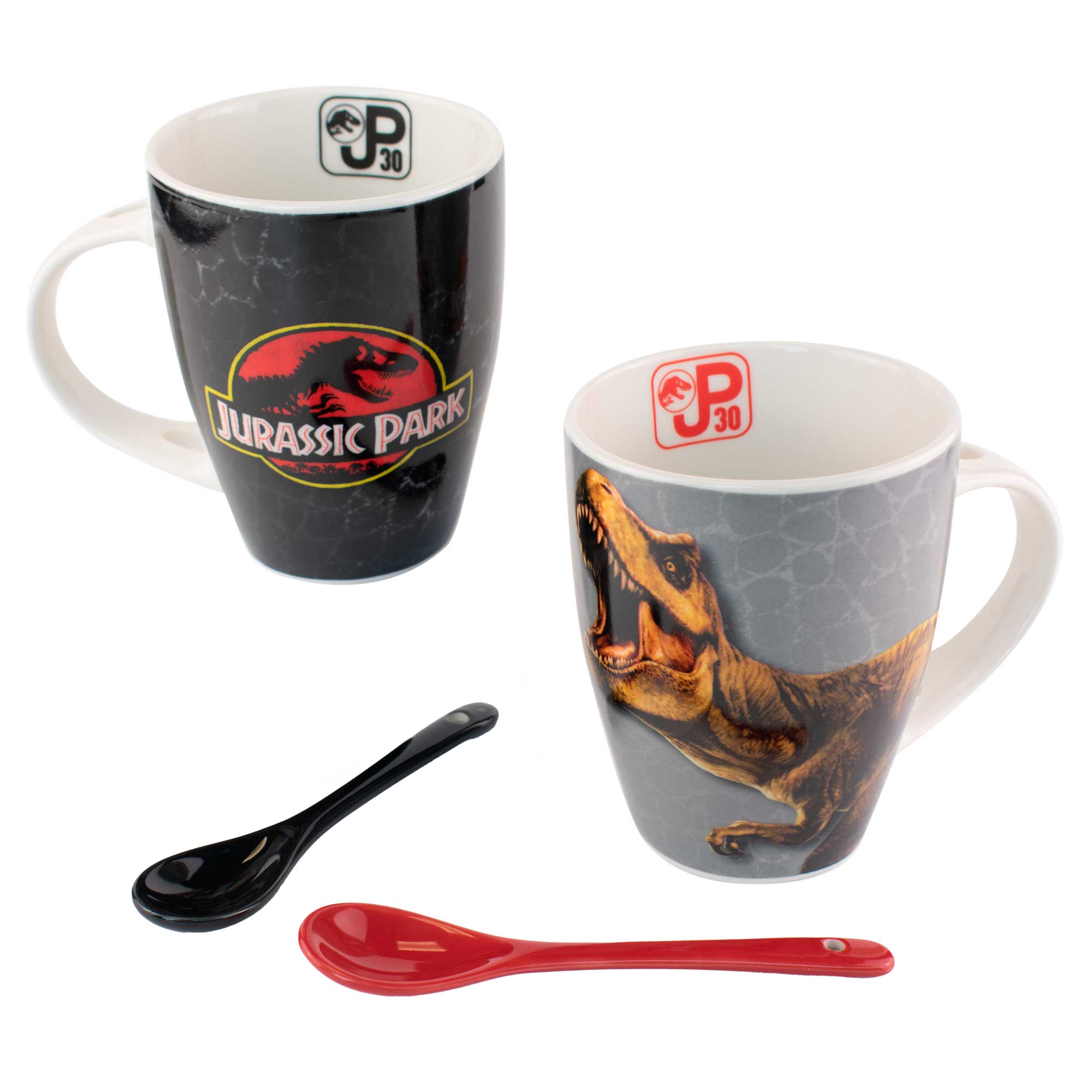 Fun Kids 1738-423 Set Juego 2 Tazas Porcelana con Cucharas Jurassic Park 30 Aniversario 310ml