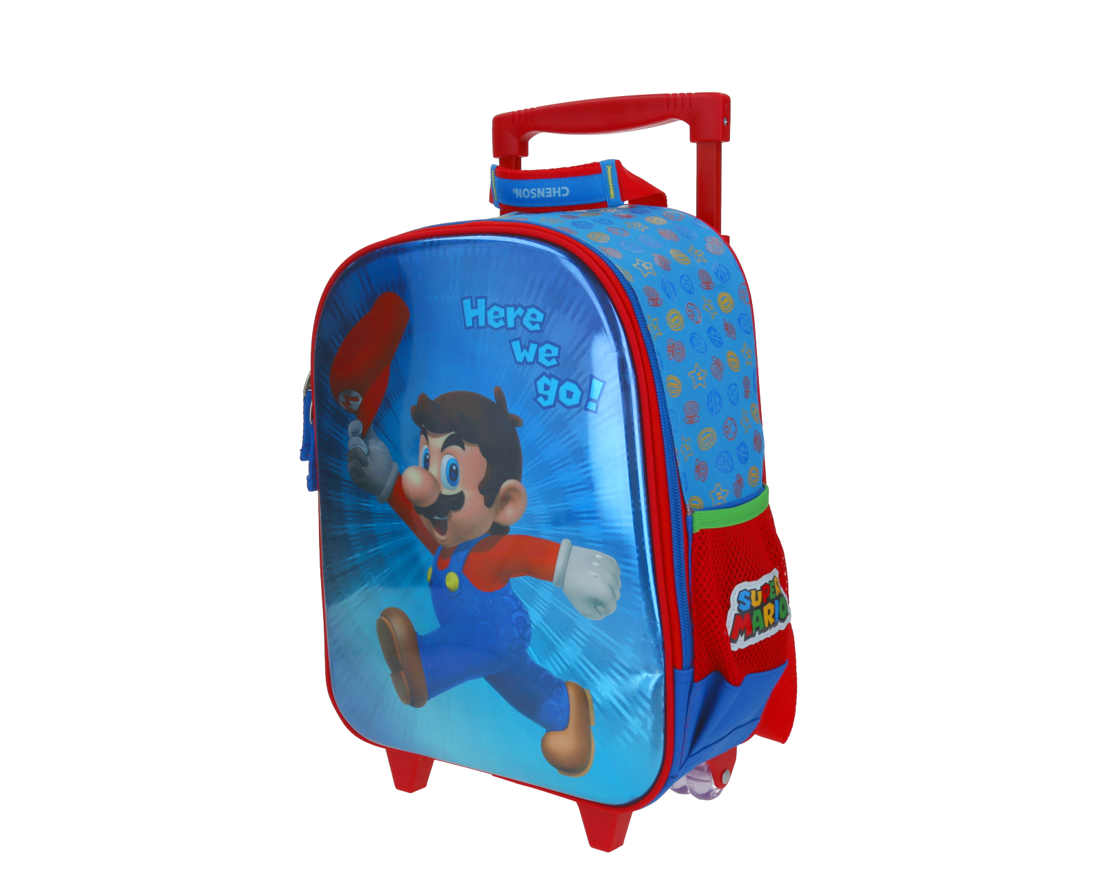 MOCHILA RUEDAS CHENSON NIÑO MARIO BROS PREESCOLAR KINDER CARRO DE FABRICA REFORZADO MB65679-9 COLECCION FLASHY