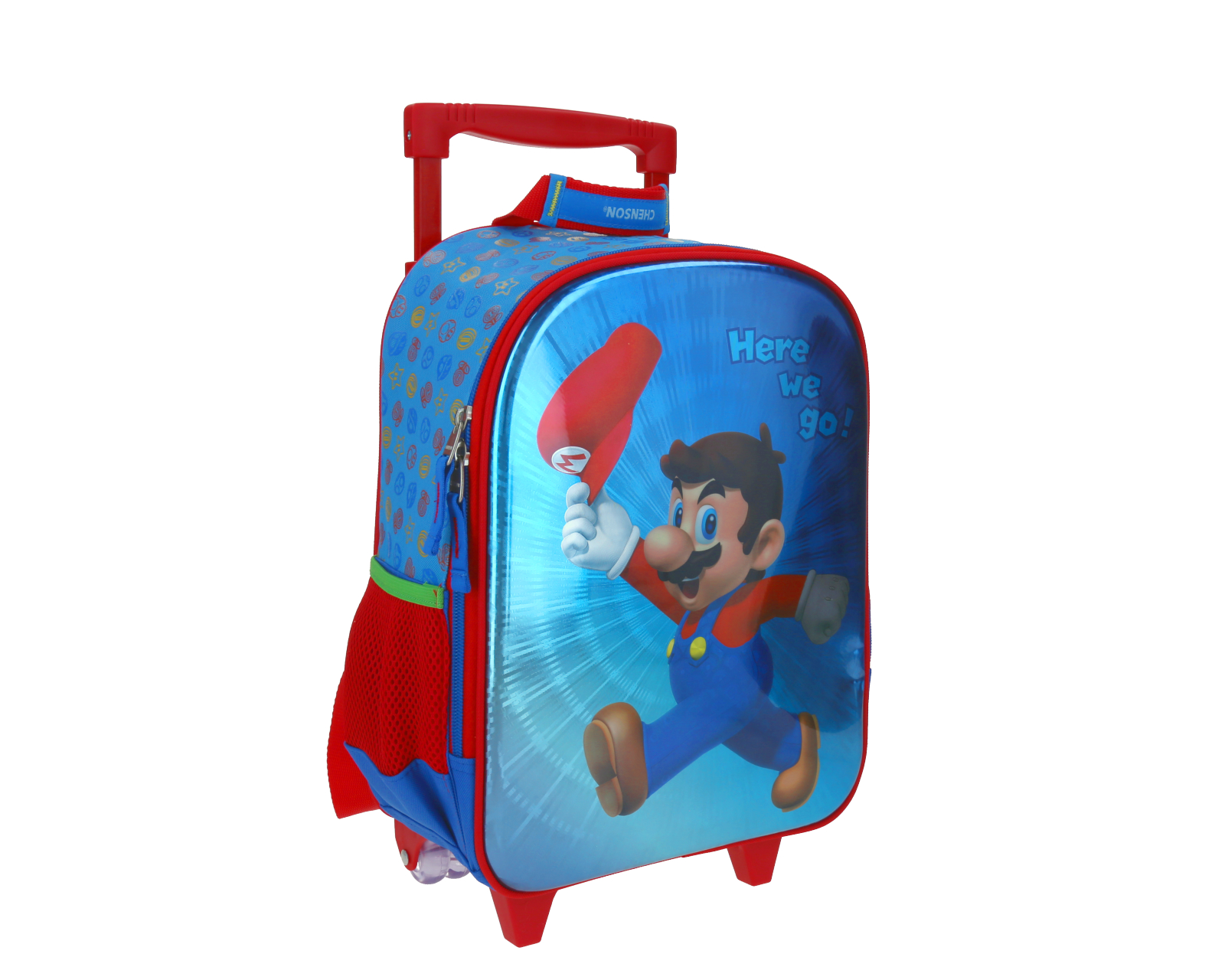 MOCHILA RUEDAS CHENSON NIÑO MARIO BROS PREESCOLAR KINDER CARRO DE FABRICA REFORZADO MB65679-9 COLECCION FLASHY