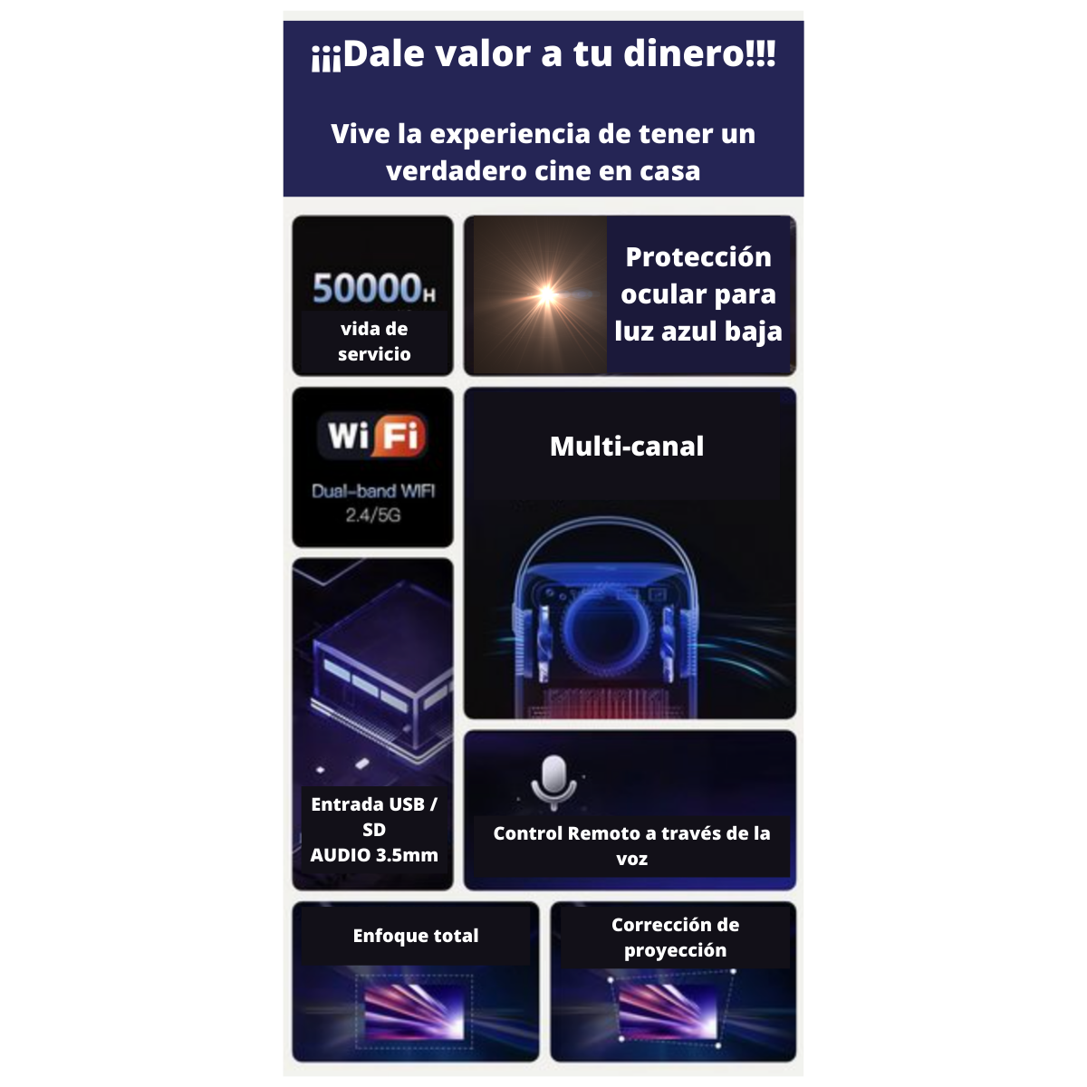 Proyector S10 color Blanco 5G Bluetooth Android Proyecta hasta 120 ''.