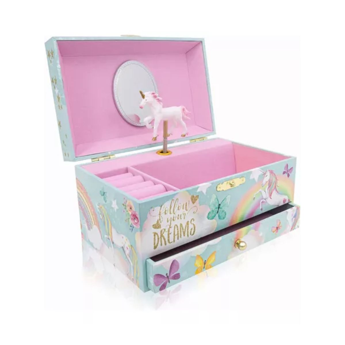 Unicornio Joyero Alhajeros Organizador Musical Niña Azul Con Rosa