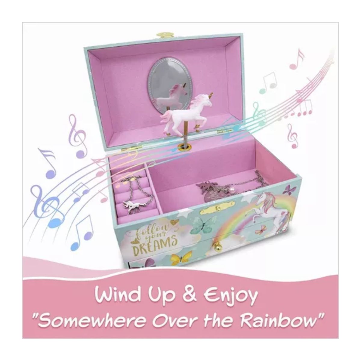 Unicornio Joyero Alhajeros Organizador Musical Niña Azul Con Rosa