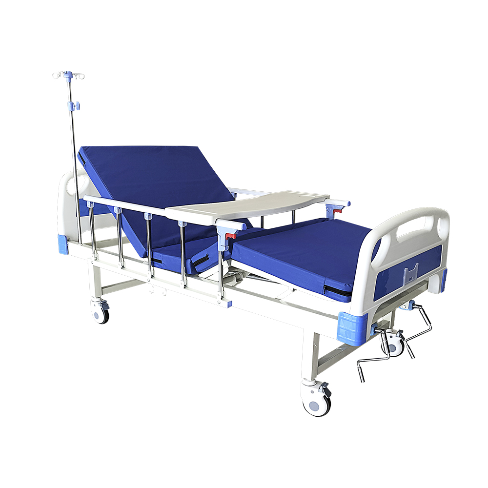 CAMA HOSPITALARIA MANUAL CON MESA Y COLCHÓN