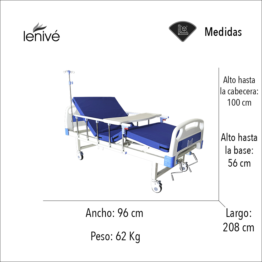 CAMA HOSPITALARIA MANUAL CON MESA Y COLCHÓN