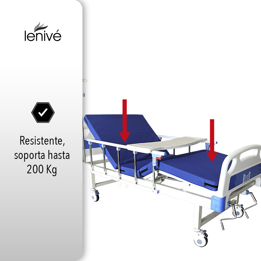 CAMA HOSPITALARIA MANUAL CON MESA Y COLCHÓN