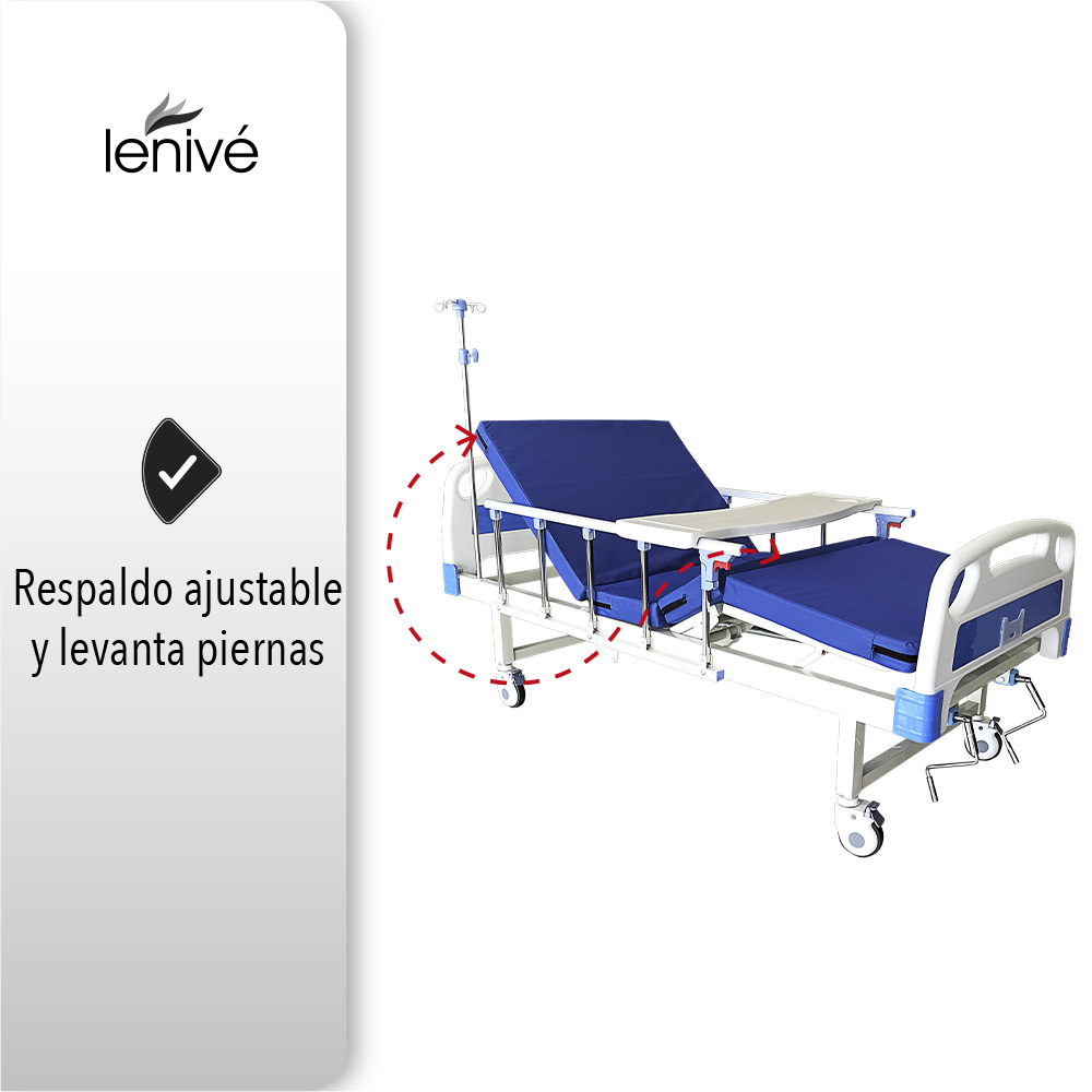 CAMA HOSPITALARIA MANUAL CON MESA Y COLCHÓN