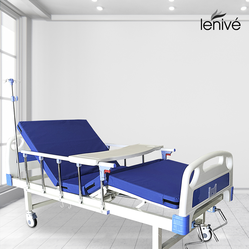 CAMA HOSPITALARIA MANUAL CON MESA Y COLCHÓN