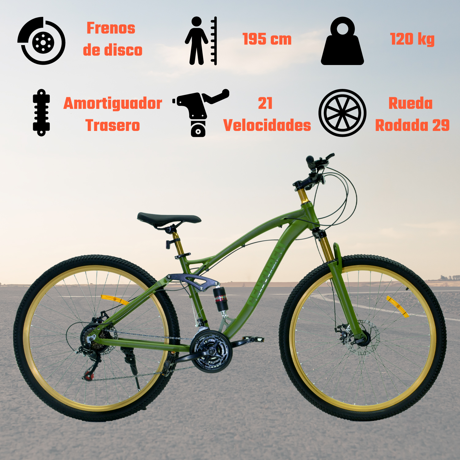 Bicicleta Montaña Aluminio R29 21v Doble Suspension Verde