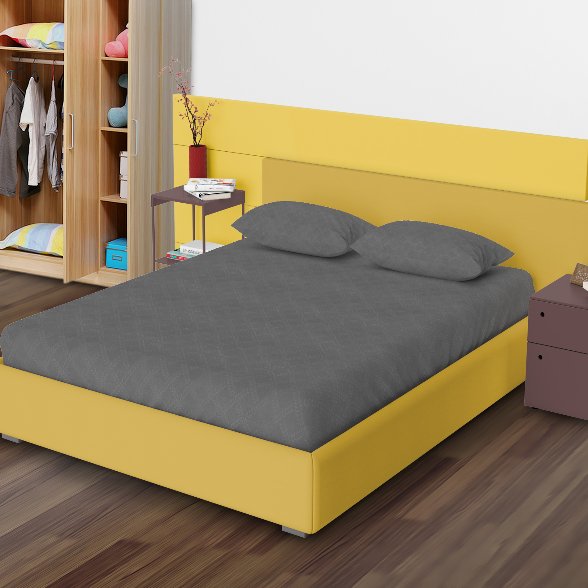 Juego De Sabanas King Size 4 Piezas Lisas con Relieve De Microfibra De Poliester Diseño Elegante Amplias