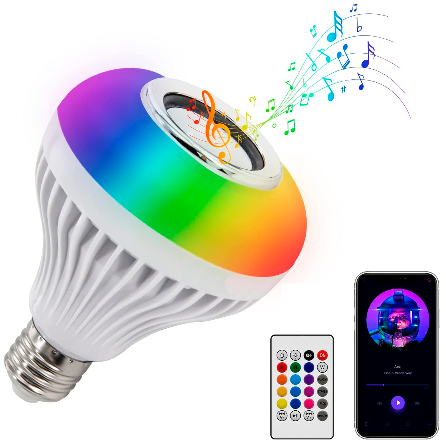 Foco Bocina Led Música Bluetooth Integrado Inteligente Inalámbrica Con Base E27