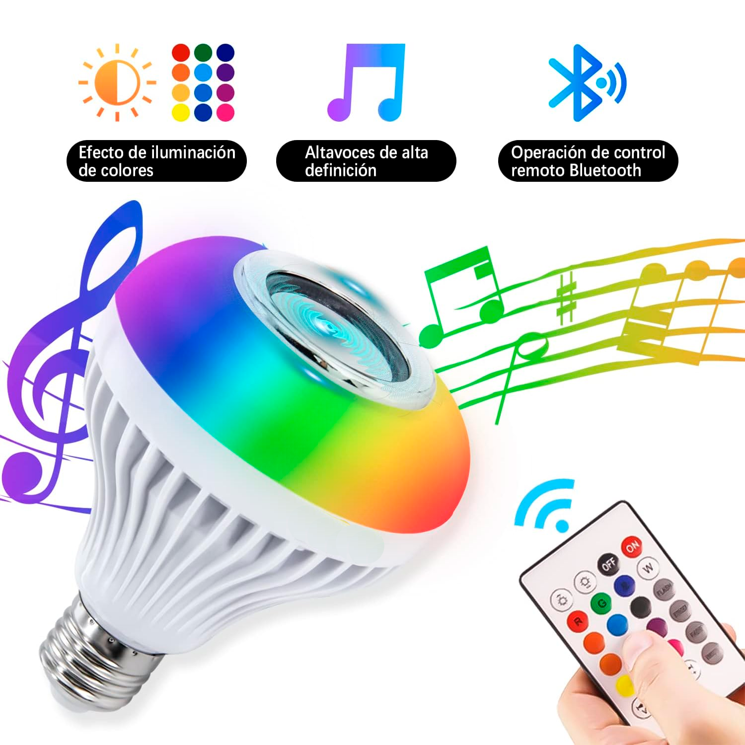 Foco Bocina Led Música Bluetooth Integrado Inteligente Inalámbrica Con Base E27