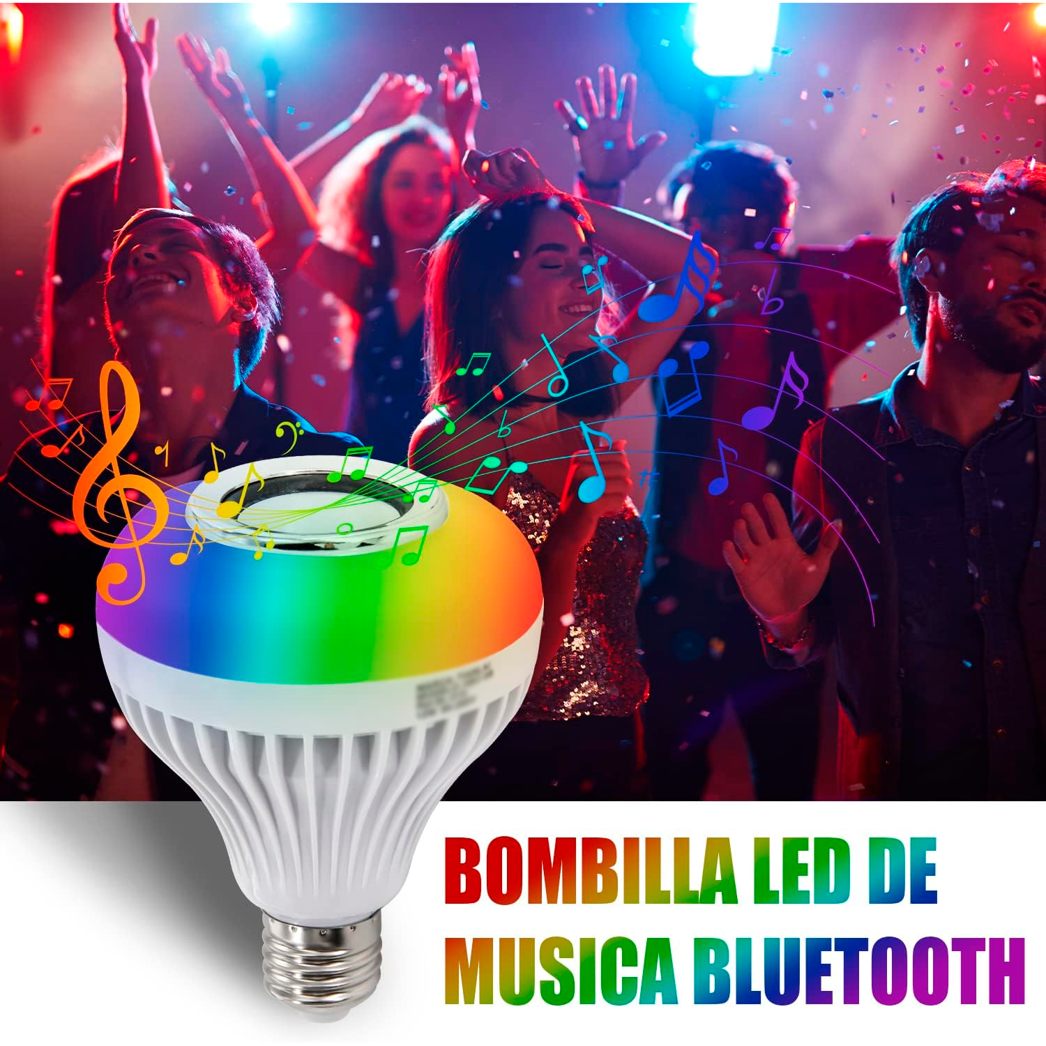 Foco Bocina Led Música Bluetooth Integrado Inteligente Inalámbrica Con Base E27