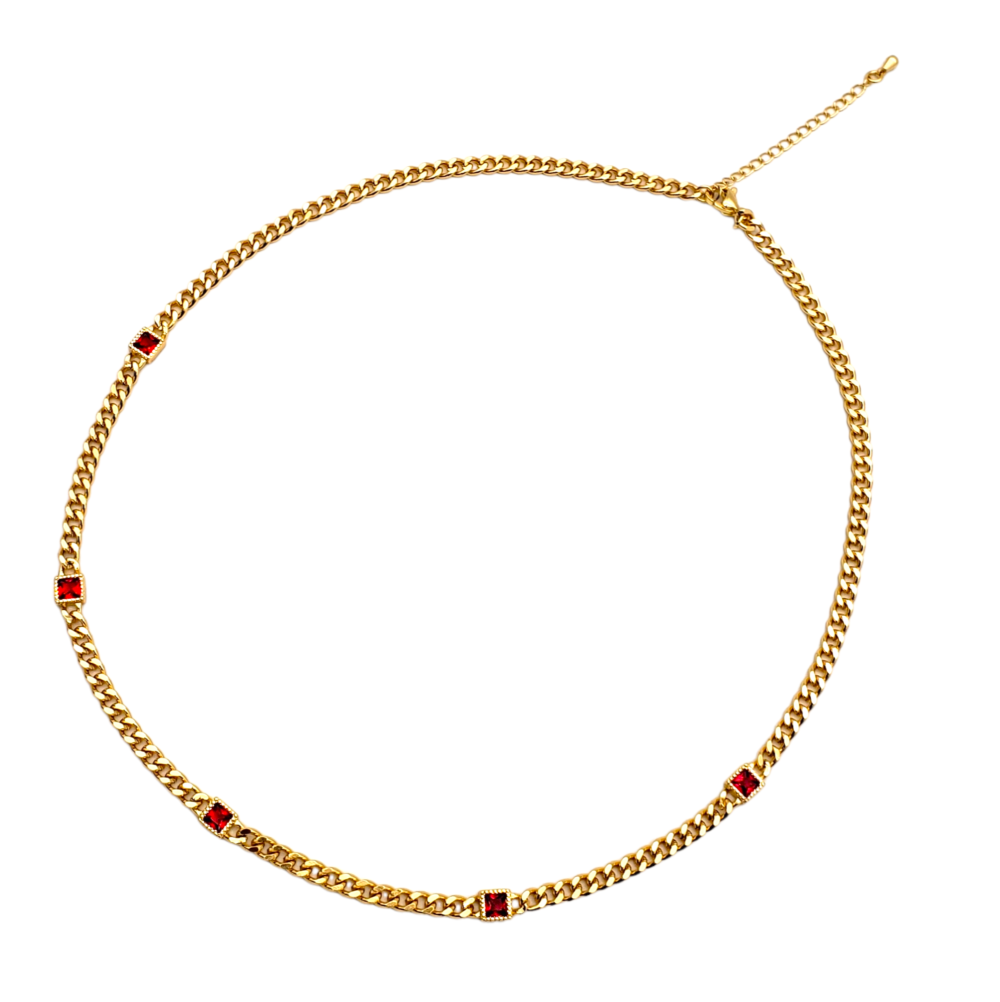 Cadena tejido cubana en chapa de oro y cuadros zircónia magenta