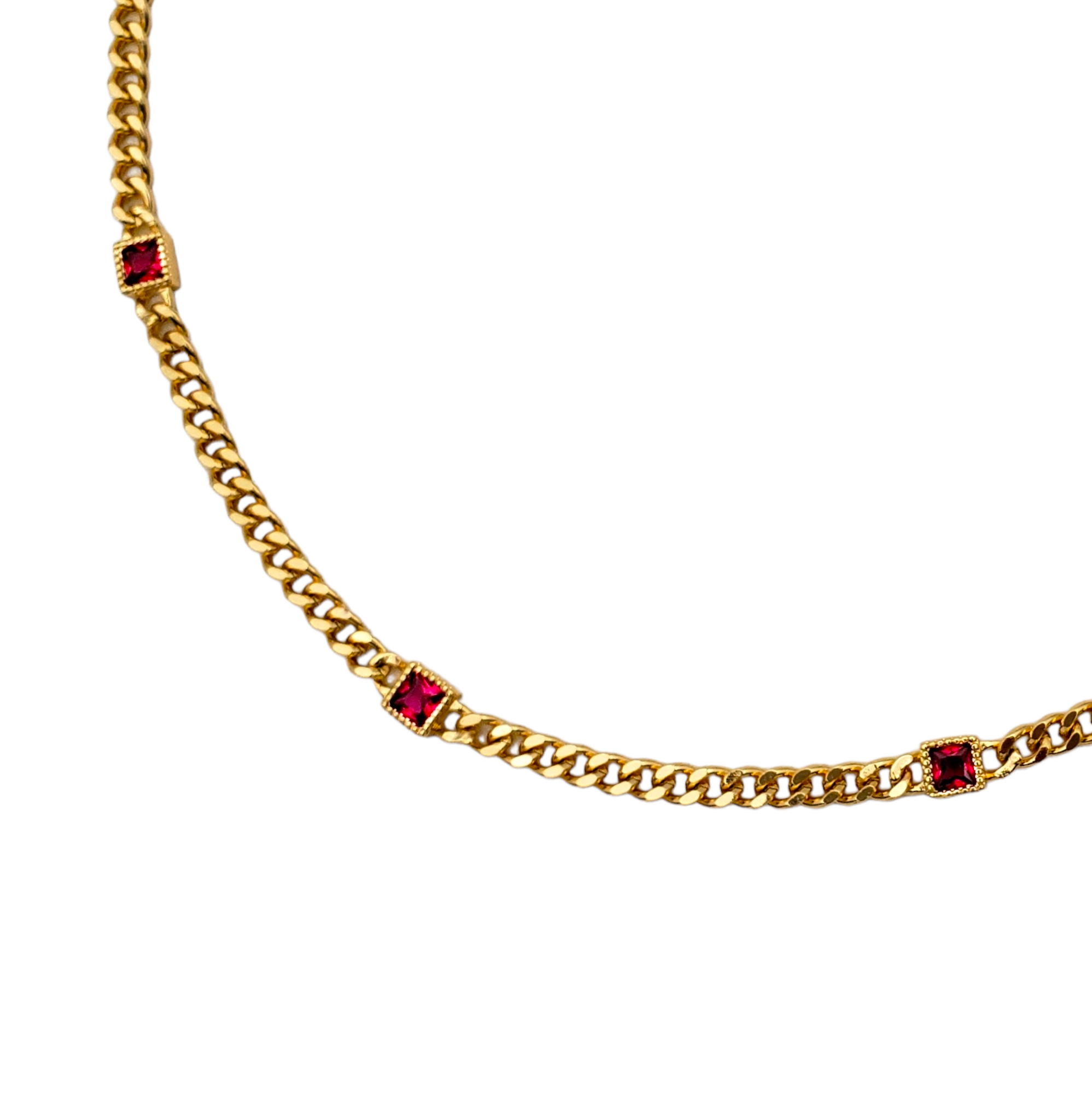 Cadena tejido cubana en chapa de oro y cuadros zircónia magenta