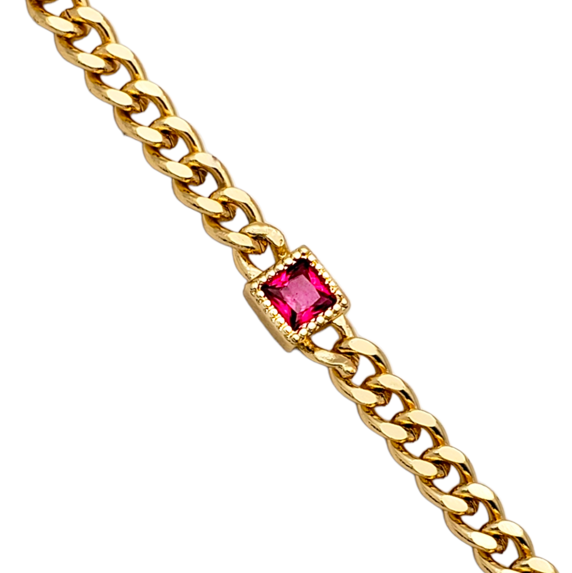 Cadena tejido cubana en chapa de oro y cuadros zircónia magenta