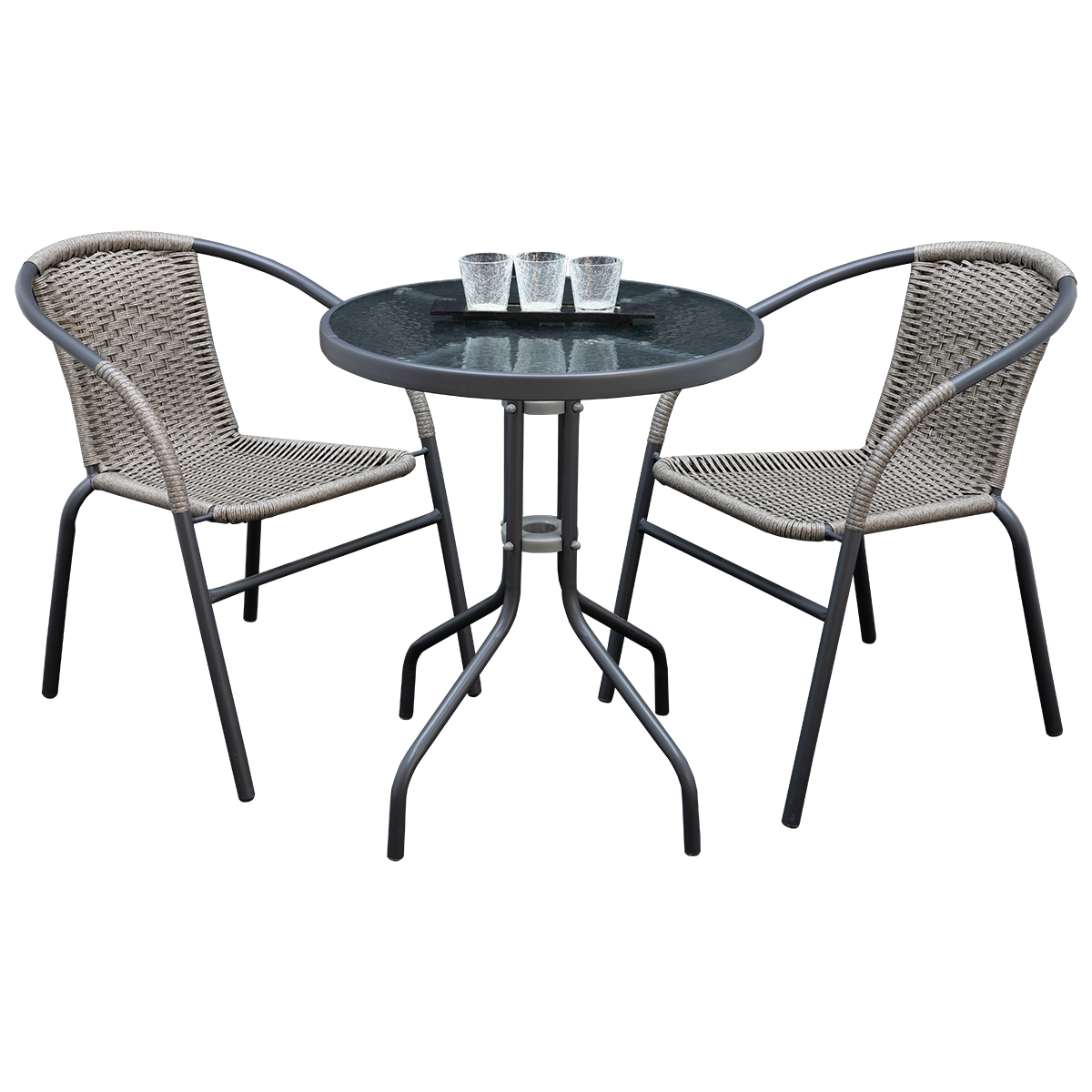 Set Jardín Beirut (1mesa + 2 sillas) Auxiliares en color Gris.