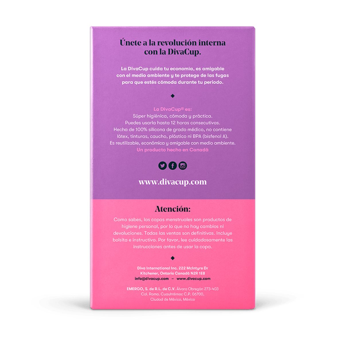 Copa Menstrual The DivaCup Modelo 1 Silicona 1 Pz