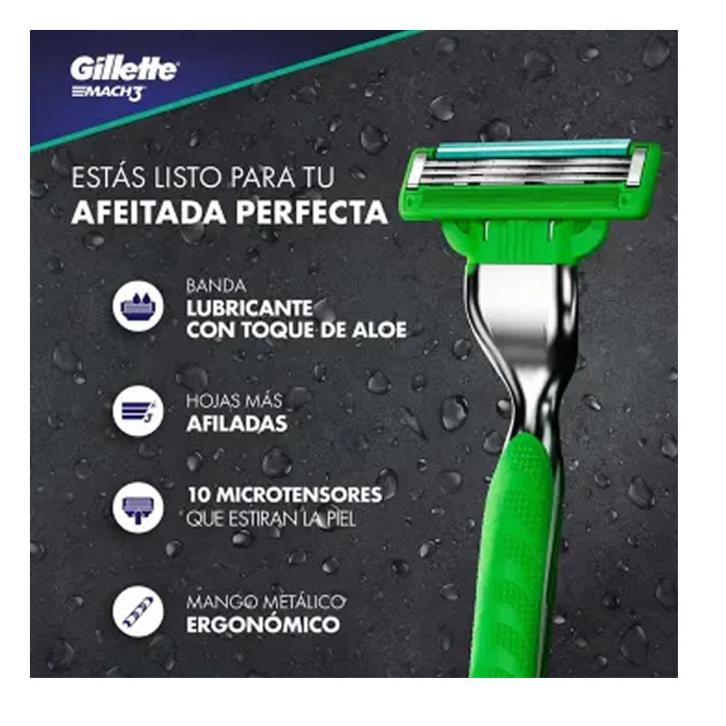 Rastrillo Recargable Con 9 Repuestos Gillette Mach 3 SMS