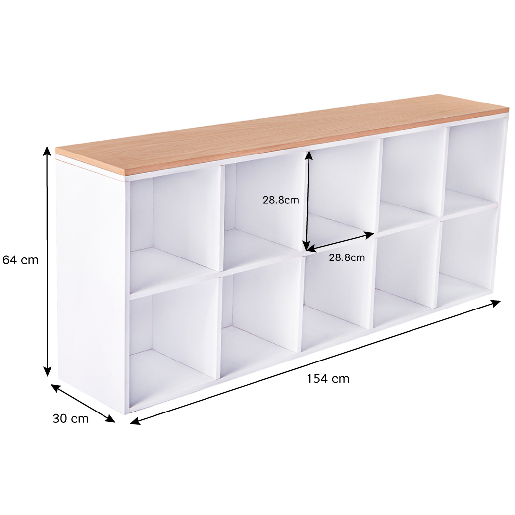 Estantería Baja Y Amplia Cubierta De Encino Para Canastas
