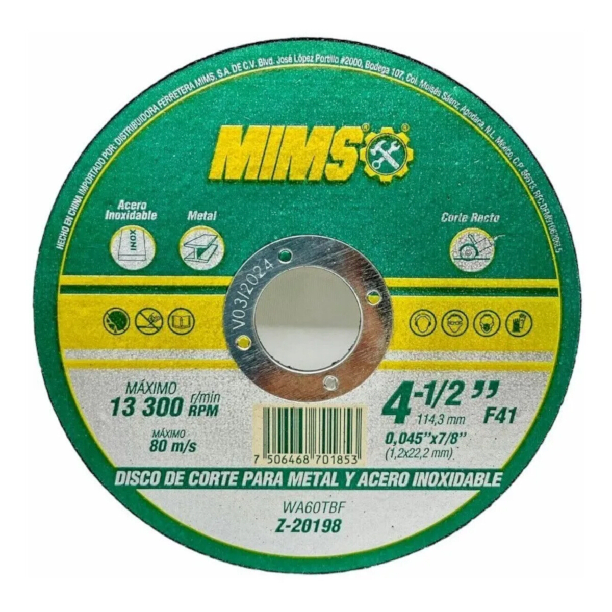 Disco de Corte Acero 4-1/2 Inoxidable Y Metal Paquete con 100 Piezas