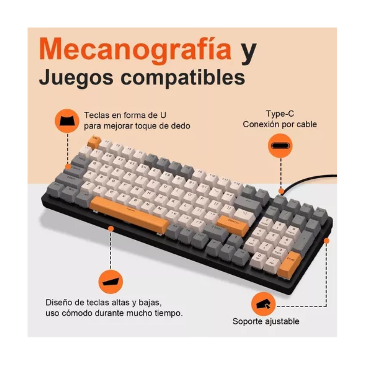 Teclado Mecánico Para Juegos Profesional Rgb De Gama Alta Gris y Blanco