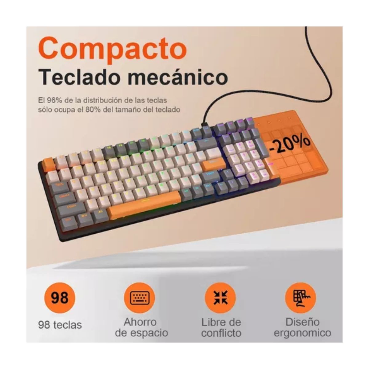Teclado Mecánico Para Juegos Profesional Rgb De Gama Alta Gris y Blanco