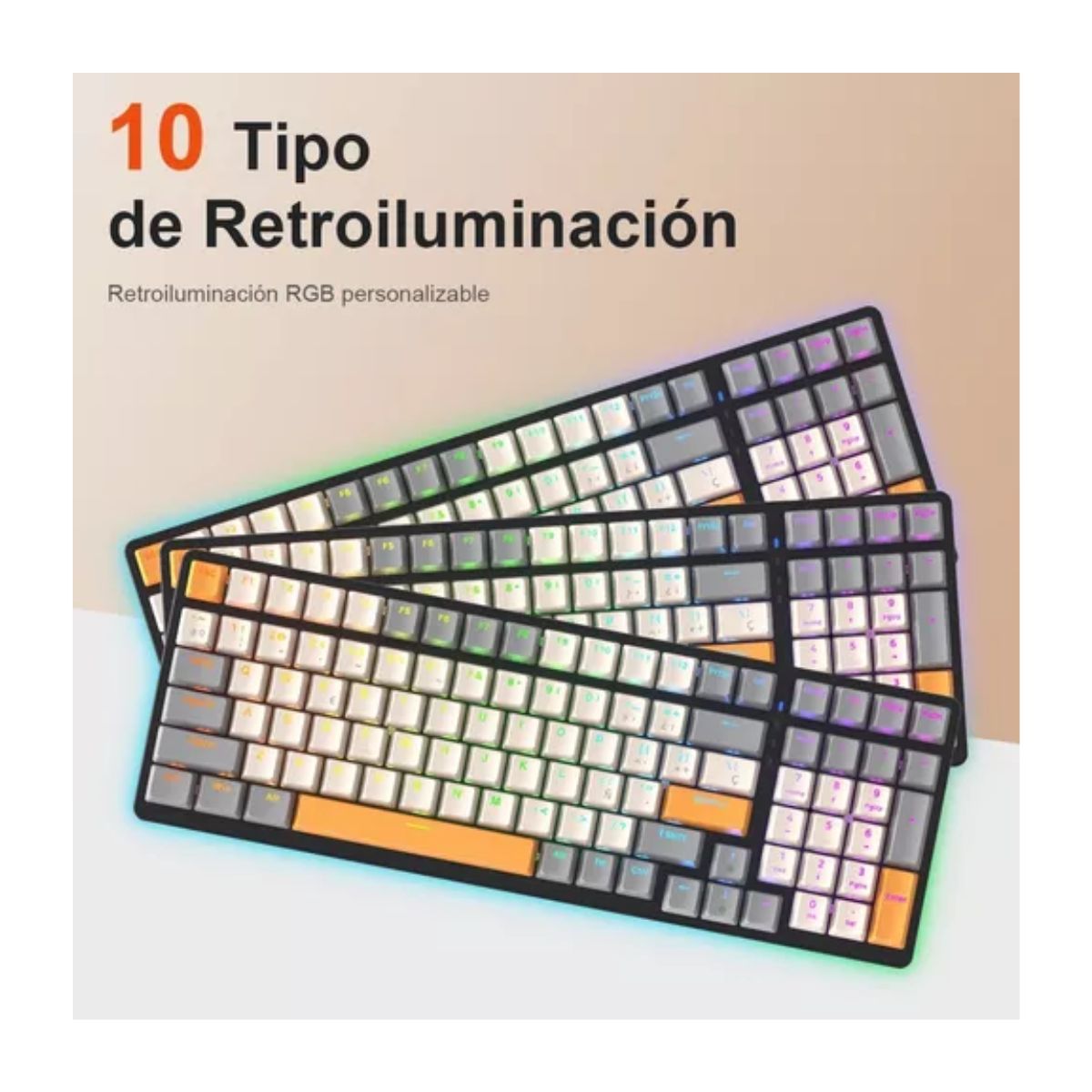 Teclado Mecánico Para Juegos Profesional Rgb De Gama Alta Gris y Blanco