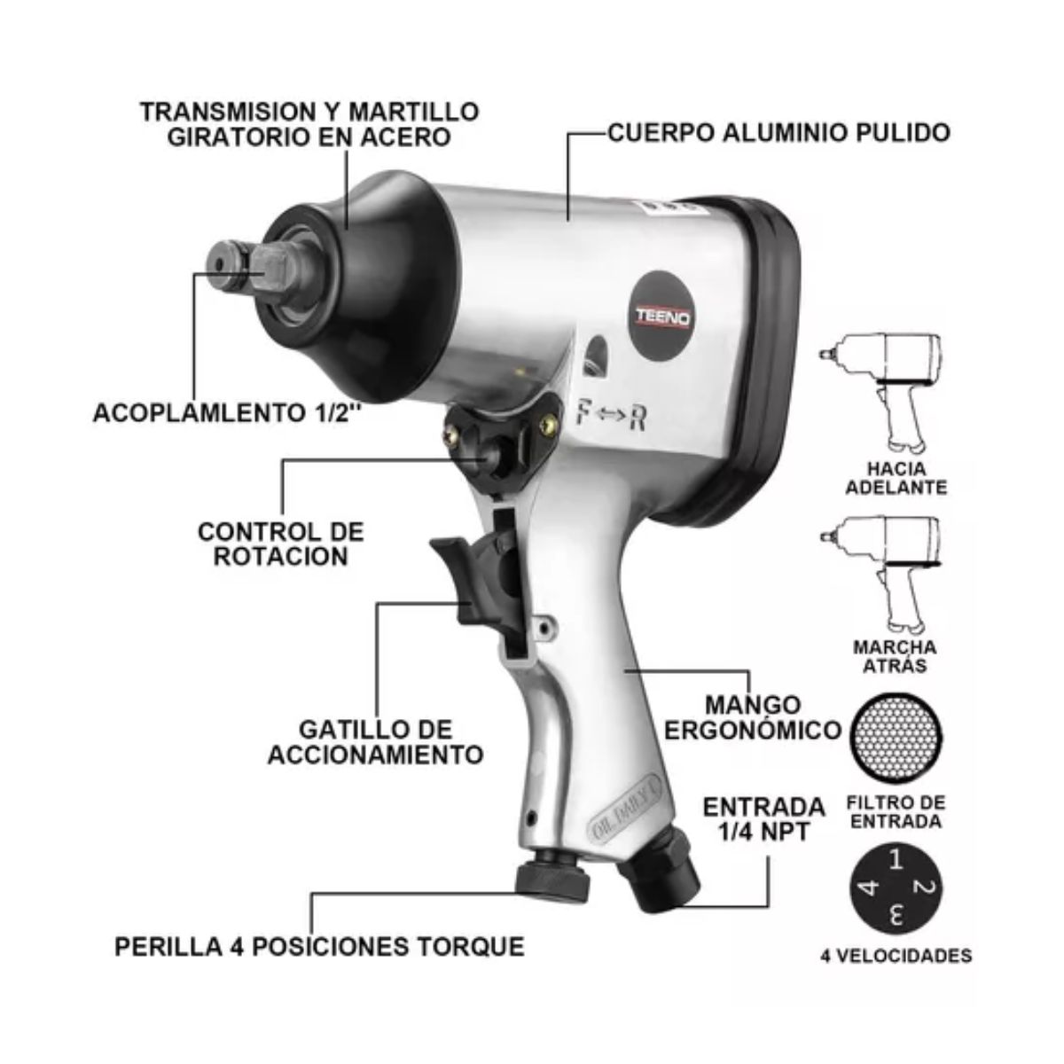 Llave Dados Impacto De Aire De 1/2'' Teeno