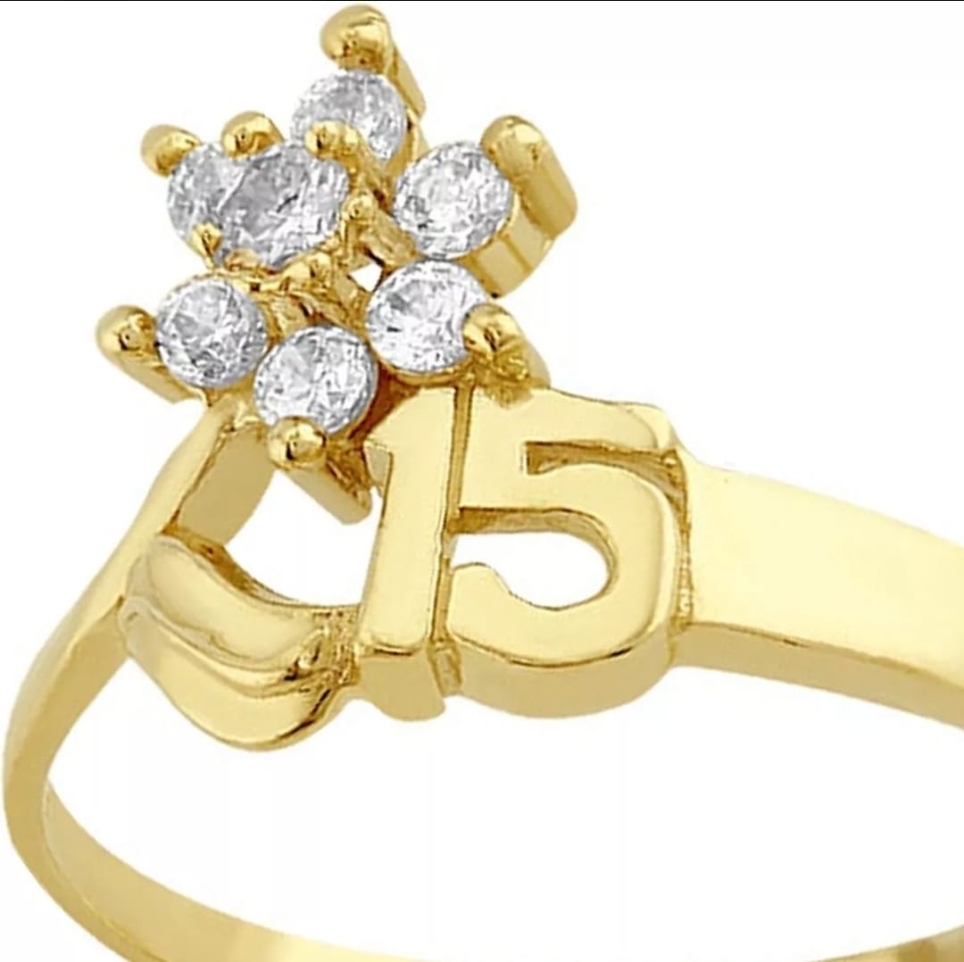 Anillo De Roseta Xv Años En Oro De 10K + Obsequio + Envío