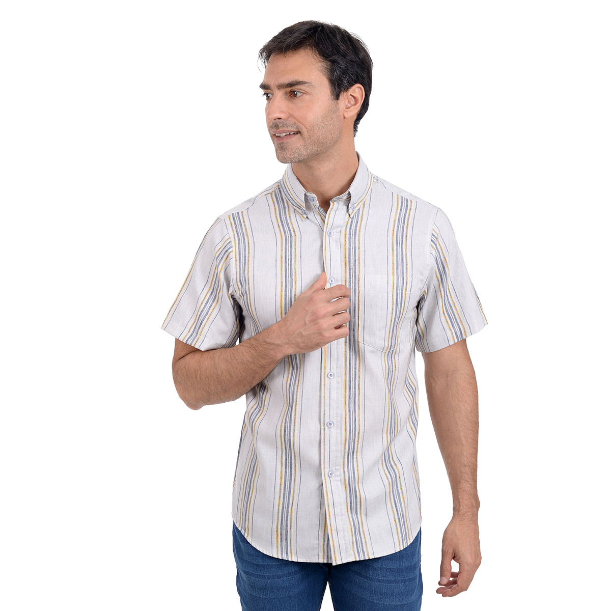 CAMISA MC RAYADA GRIS CLARO COMBINADA TED LAPIDUS