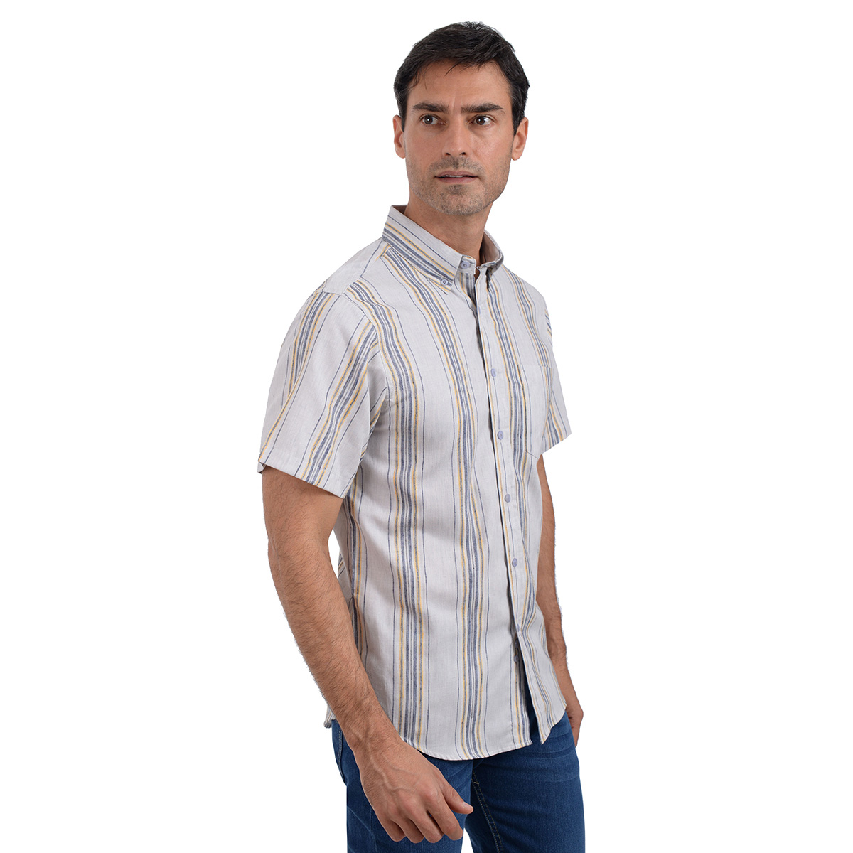 CAMISA MC RAYADA GRIS CLARO COMBINADA TED LAPIDUS