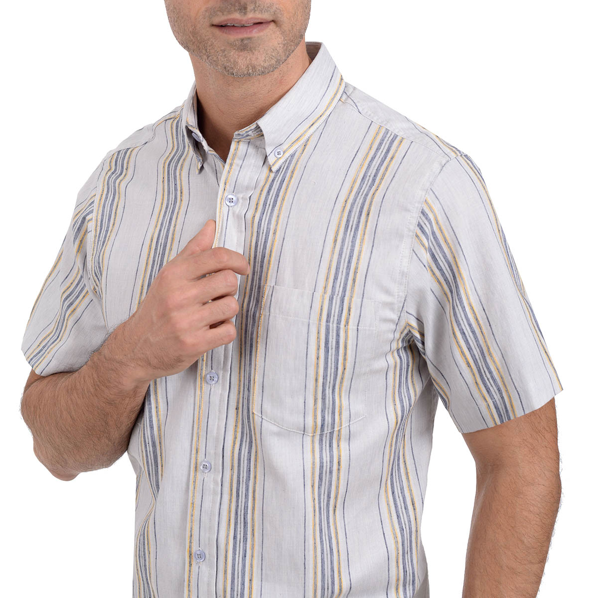 CAMISA MC RAYADA GRIS CLARO COMBINADA TED LAPIDUS
