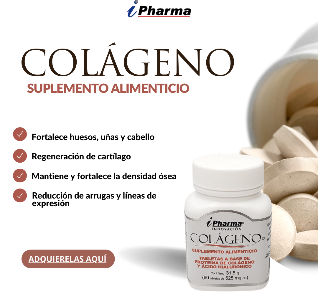 Colágeno Hidrolizado y Ácido Hialurónico Tabletas 500 mg. Colágeno Tipo I, II y III