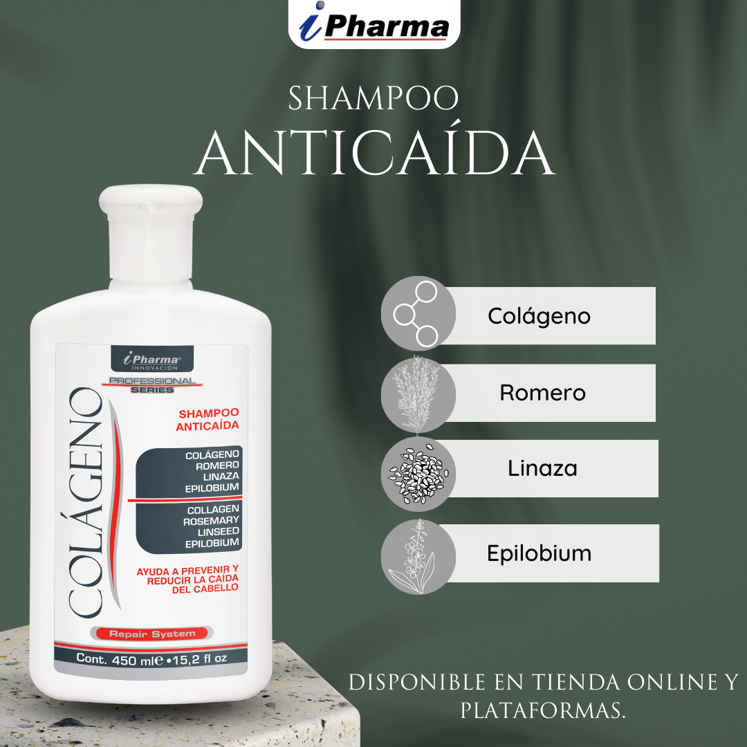 Shampoo anticaída con Colágeno, Romero y Linaza 450 ml.